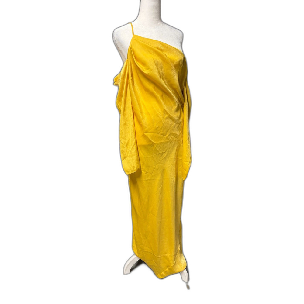 NWT Asos Design Yellow Marigold One Shoulder Strap Sleeved Dress Size 10